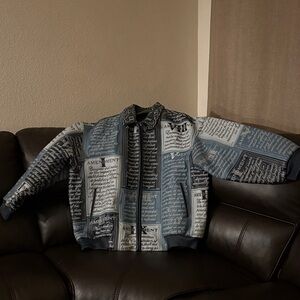 Fifhty Cent Amendment IV Stylish Men's Blue and Gray Bomber Jacket